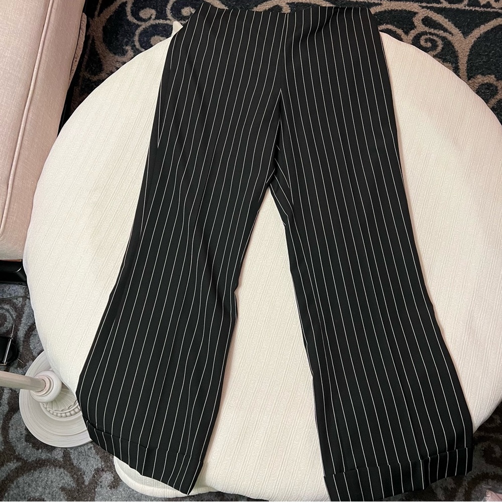Ralph Lauren black label white pinstripe wool wide leg trousers 8